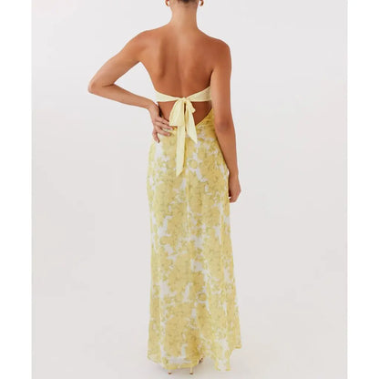 Hollow Out Bow Tube Strapless Vacation Dress