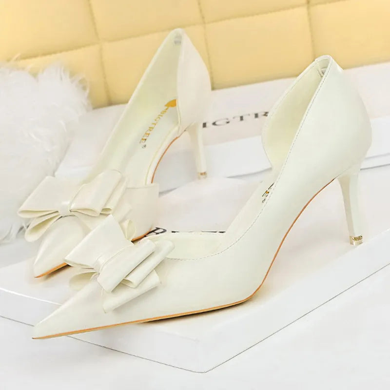 Bow-knot Stiletto Woman Pumps 10.5 Cm Basic Pump Sexy High Heels