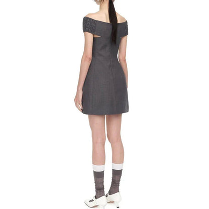 One-line shoulder-top A-line skirt mini dress