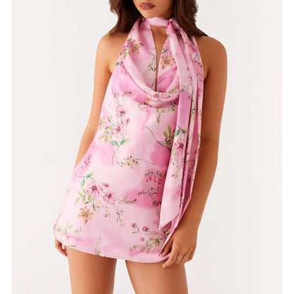 Cowl V-Neck A-line Floral Dress