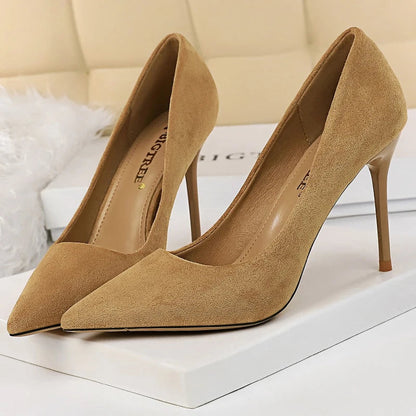 Suede Woman Pumps with 9 cm Stiletto Heels and Pointed Toe for Parties