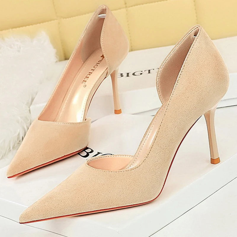 Stylish Minimalist Slim Heel High Heels Suede Ladies Shoes Stiletto Comfort Women Heels