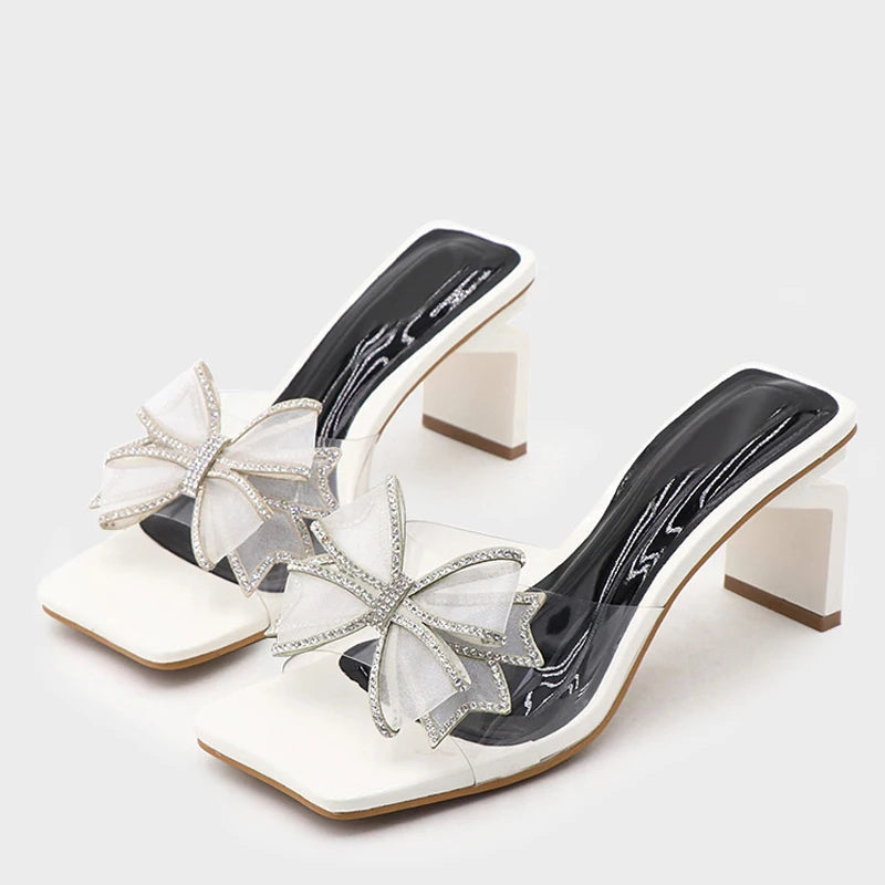 Green Transparent Low Square Heel Women's Slippers