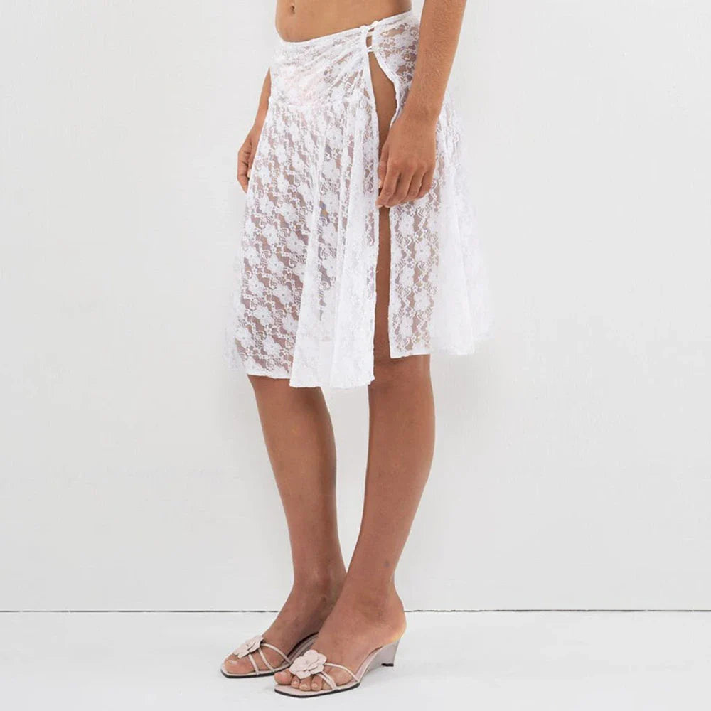 Boho Floral Sheer Mesh Midi Skirt