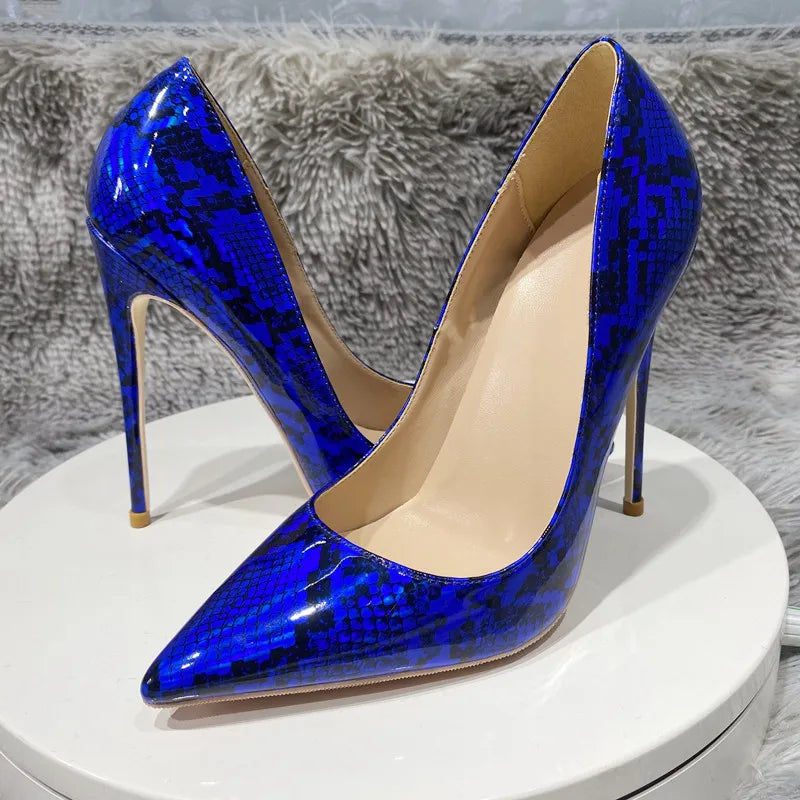Royal Blue Snakeskin Pointy Toe High Heels for Women - Sexy Party Shoes