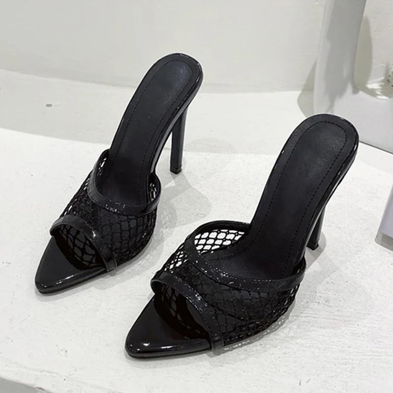 Pink Mesh Pointed Toe High Heels Pumps