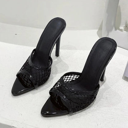 Pink Mesh Pointed Toe High Heels Pumps