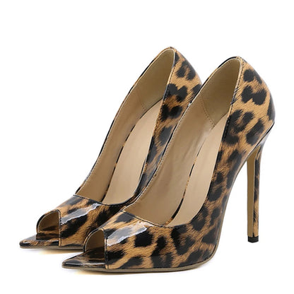 Leopard Print Pointed Peep Toe Stripper Heels for Women