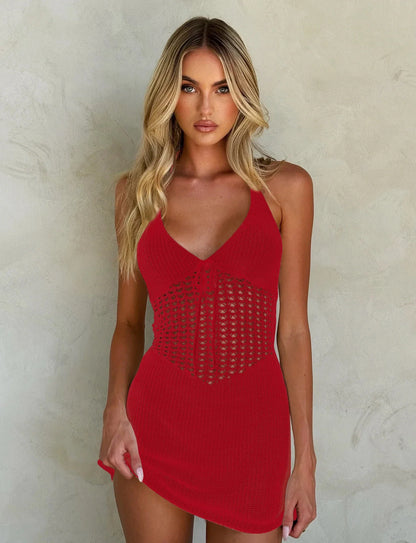 Hollow Out Backless Knitting Mini Dress