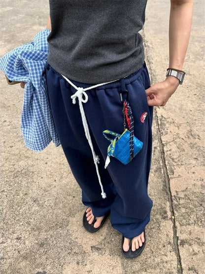 Y2k Kpop Oversized Sweatpants Women Vintage Wdie Leg Trousers with Belt Gyaru Streetwear Korean Fashion Baggy Joggers