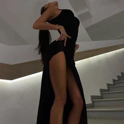 Slit Turtleneck Orange Midi Bodycon Dress