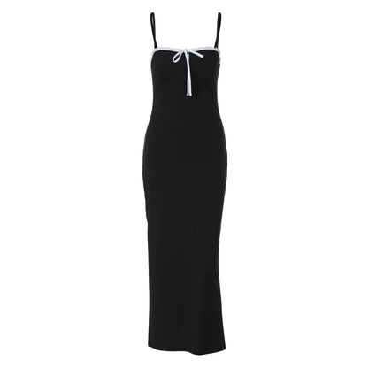 Open Back Lace Patchwork Black Maxi Dress