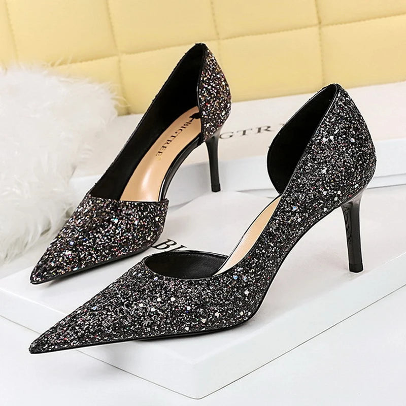 Sequin Cloth High Heels Wedding Shoes Stilettos Sexy High-heeled Shoes