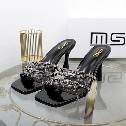Autumn new rhinestone stiletto sandals with hollow out design