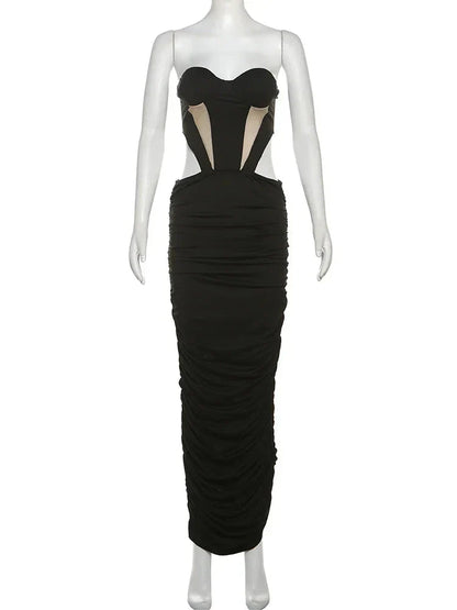 Patchwork Strapless Black Maxi Dress