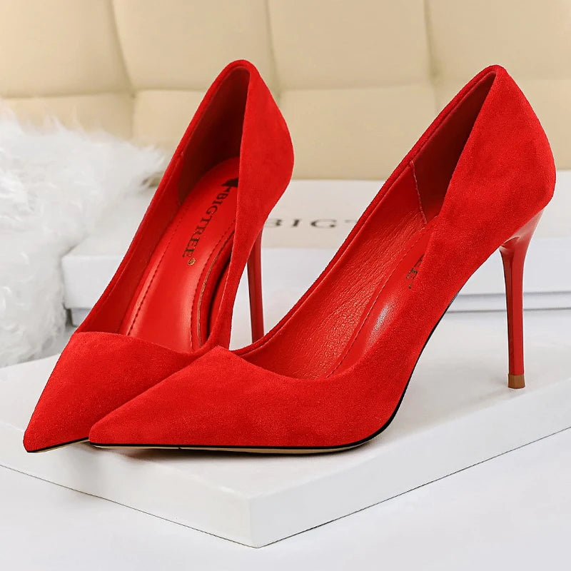 Suede Woman Pumps with 9 cm Stiletto Heels and Pointed Toe for Parties