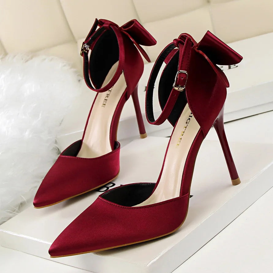 Korean Style Pipanus High Heels Satin Sandals with Bows Women's Shoes