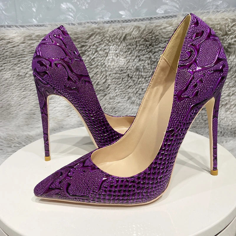 Embossed Crocodile Women Sexy Pointy Toe High Heel Shoes