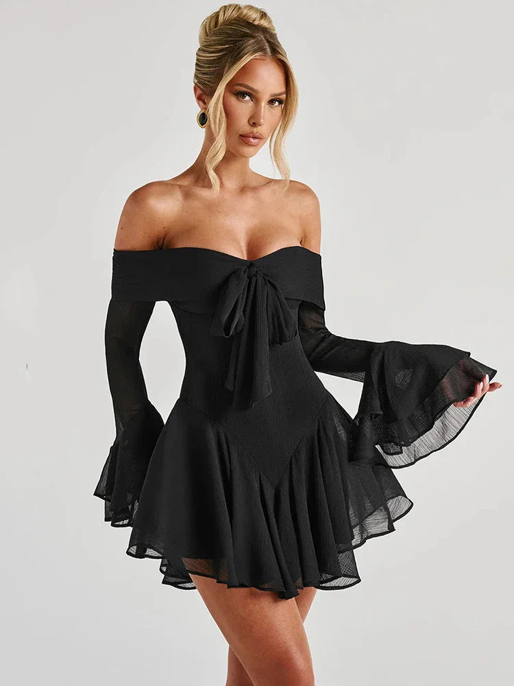 Flare Sleeve Off Shoulder Mini Dress