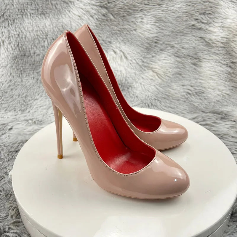 Nude and Black Patent Leather Stiletto Pumps for Women