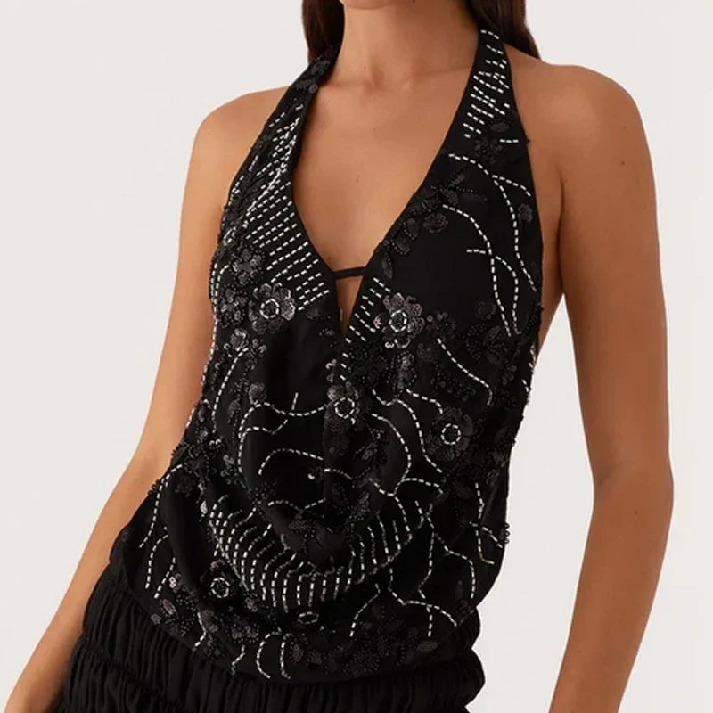 Sequin Sparkly Sleeveless Shirt Cami Top