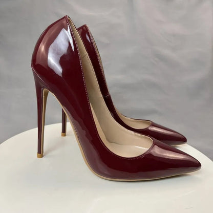 Red Patent Pointy Toe High Heels Pumps Slip On Stilettos for Women