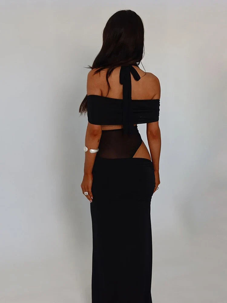 One Shoulder Mesh Waistless Party Dress