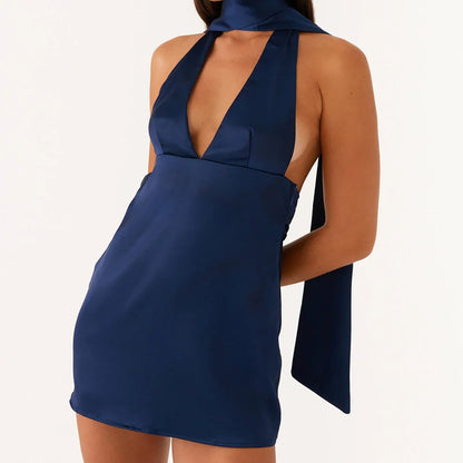 Halter Silk Open Back Scarf Bodycon Dress