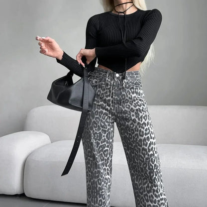 | Leopard Straight Jeans