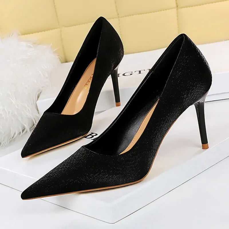 Embossed Satin High-heeled Shoes Women Pumps with Kitten Heels
