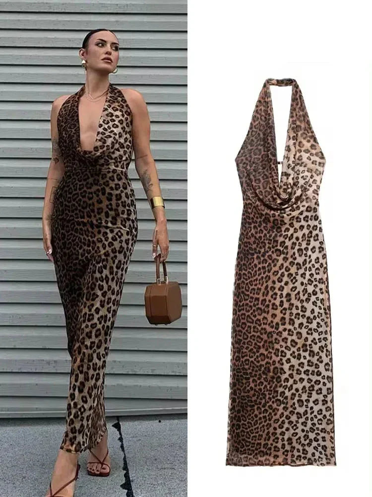 Off Shoulder Folds Hanging Neck Long Dress