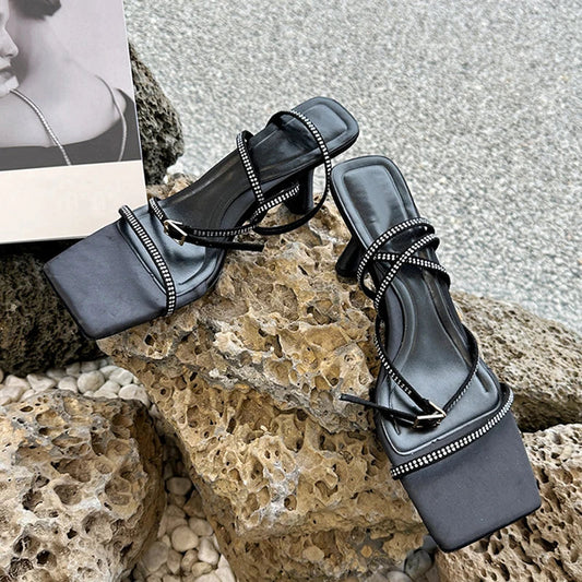 Summer Crystal Rhinestone High Heel Ankle Strap Sandals for Women