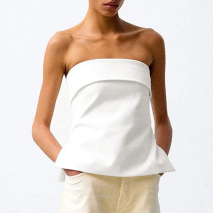 | Linen Strapless Tube Crop Top