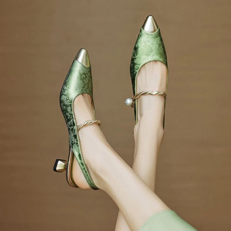 Retro Pointy Low Heel Buckle Women's Sandals Summer High Heels