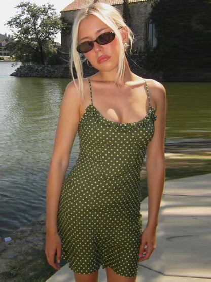 Polka Dot Spaghetti Strap Sleeveless A-Line Vacation Dress