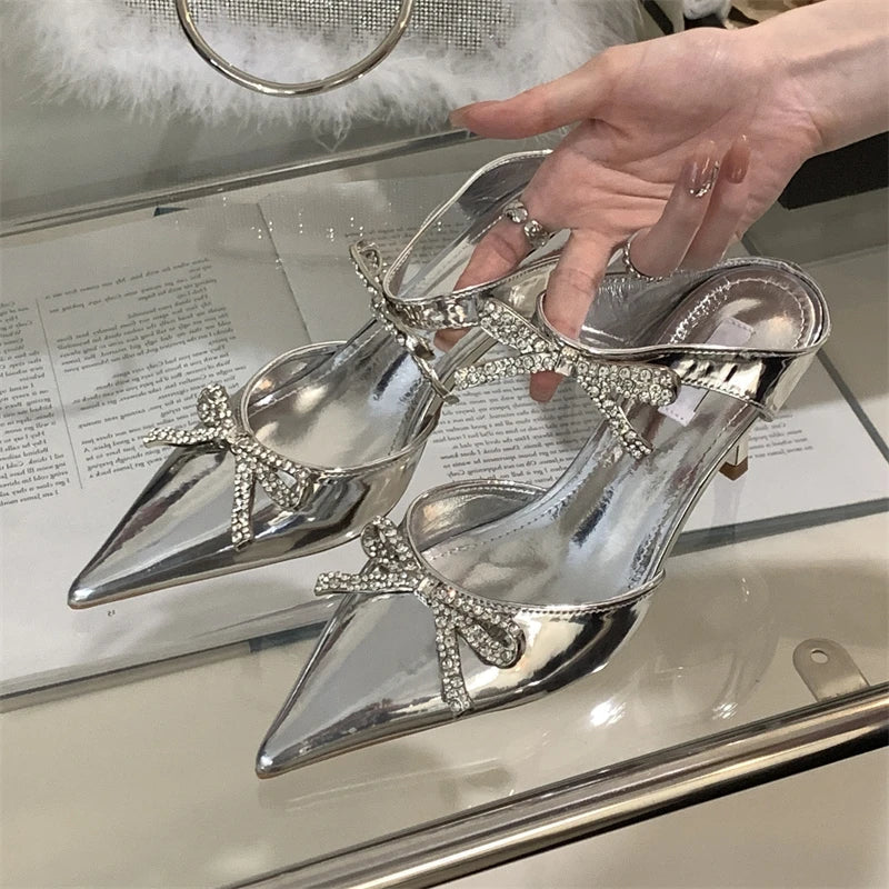 Crystal Butterfly-knot Pointed Toe Women Pumps Mule Shoes