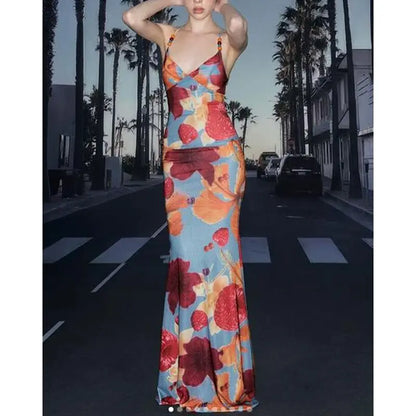 Beaded Contrast Floral Cami Vacation Dress