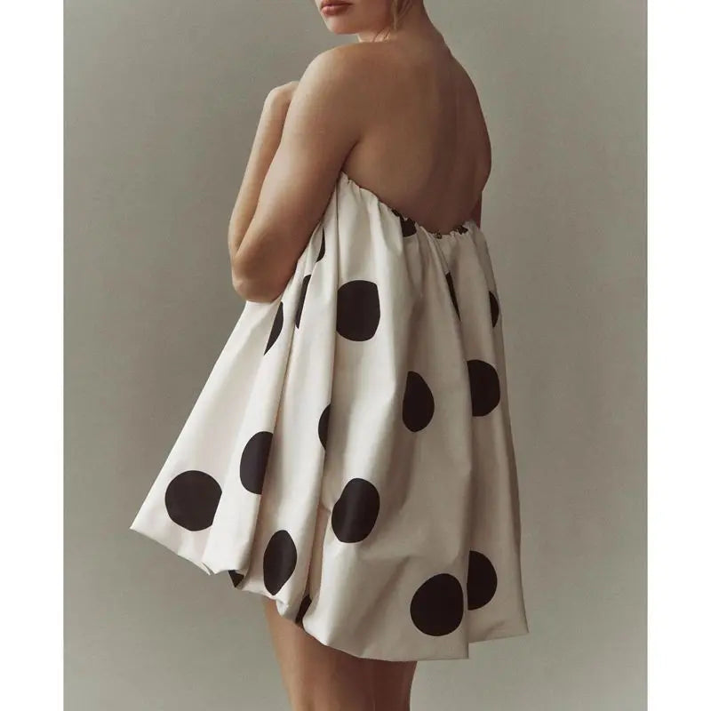 | Polka Dot Strapless Bubble Mini Dress