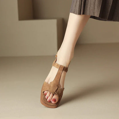 | Suede T-Strap Sandals