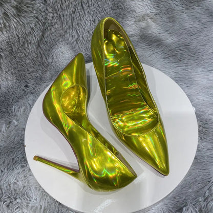 Gold Sparkle Shiny Pointy Toe High Heel Shoes for Women