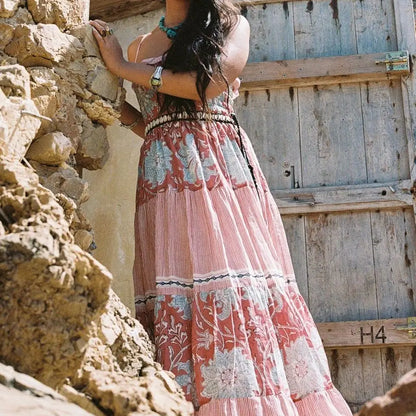 Smocked Floral Spaghetti Slip Vacation Dress