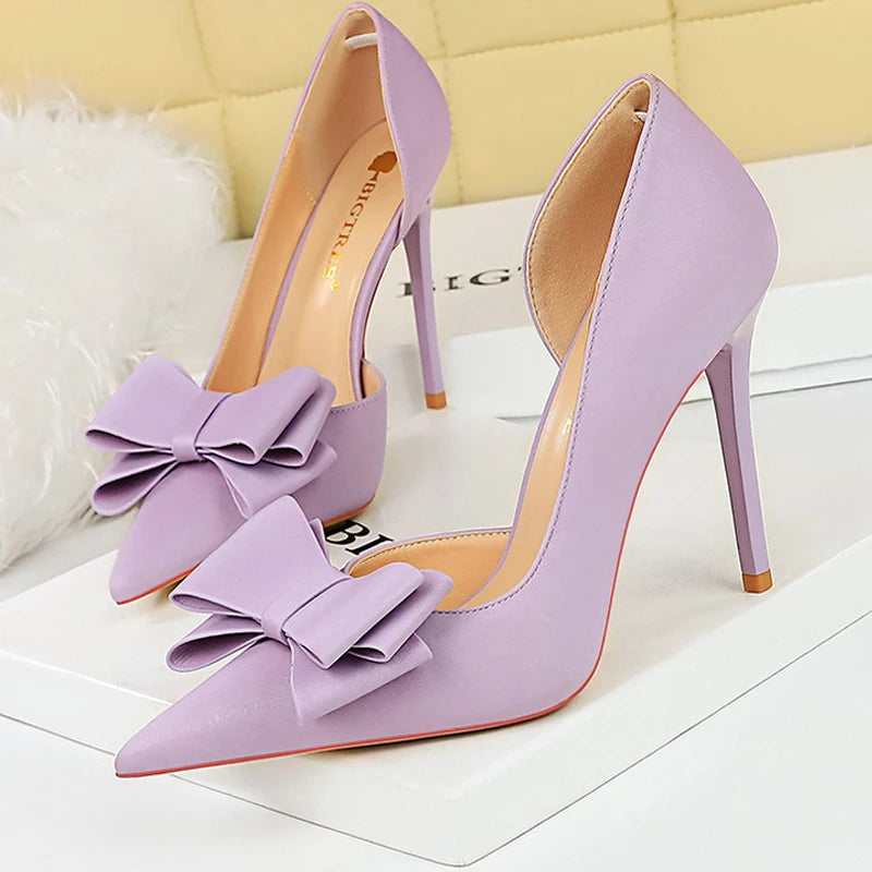 Bowknot Women Pumps High Heels Sexy Party Stilettos Office Shoes