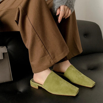 | Leather Croc-Embossed Low Heel Mules