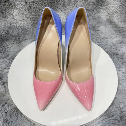 Blue Pink Crocodile Effect Pointy Toe High Heel Shoes for Women