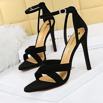 11cm High Heeled Suede Stilettos Sandals for Ladies Summer