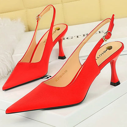 Pointed Kitten Heel Sandals for Women in Silks and Satins for Summer
