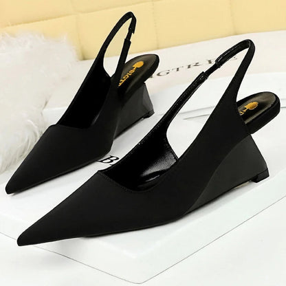 Women Pumps with Hollow Back Strap and High Heels in Silk Satin