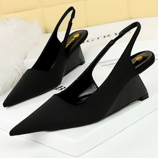 Women Pumps with Hollow Back Strap and High Heels in Silk Satin