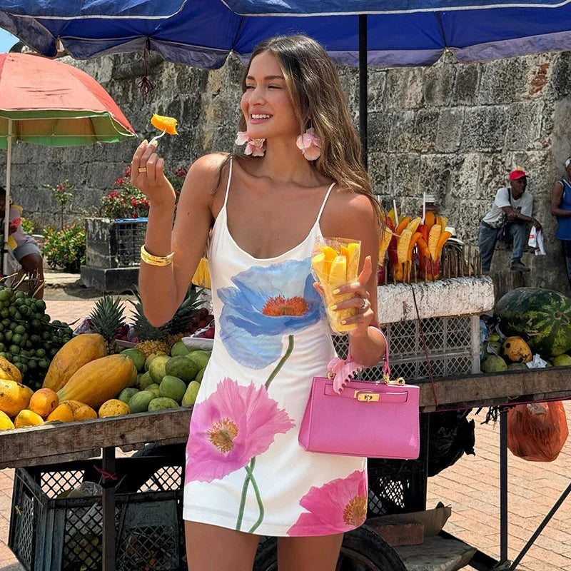 Strap Backless Slim Floral Dress