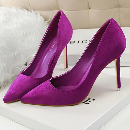 Suede Woman Pumps with 9 cm Stiletto Heels and Pointed Toe for Parties